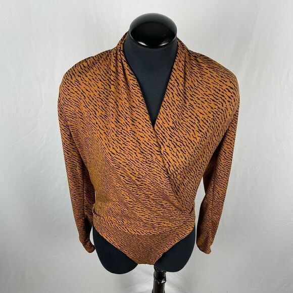Banana Republic NWT Brown Zebra Desenli Kruvaze Bodysuit - Women’s M - Picture 6 of 8